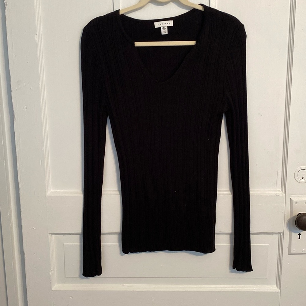 TOPSHOP long sleeve black ribbed top